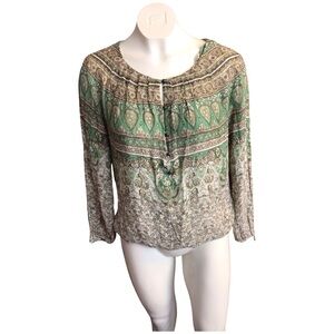 Lucky Brand Green Paisley Boho Blouse